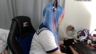 Ritsukath Cosplay colegial levando gozada na cara
