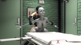 Female alien in a jail gets fucked hard by a hot dickgirl in a mask