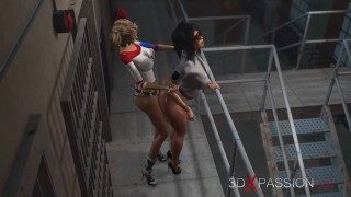 Harley Quinn fucks hard a female prison officer with a strapon