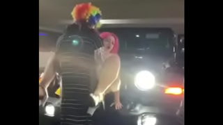 Pink hair whore gets pounded on jeep