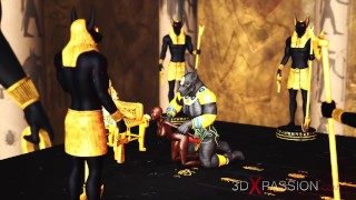 Anubis fucks hard a sexy slave ebony in an egyptian temple