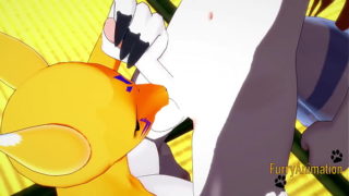Digimon Hentai – Taomon & Grey Fox blowjob handjob boobjob and fucked with multiples cumshot 1/2
