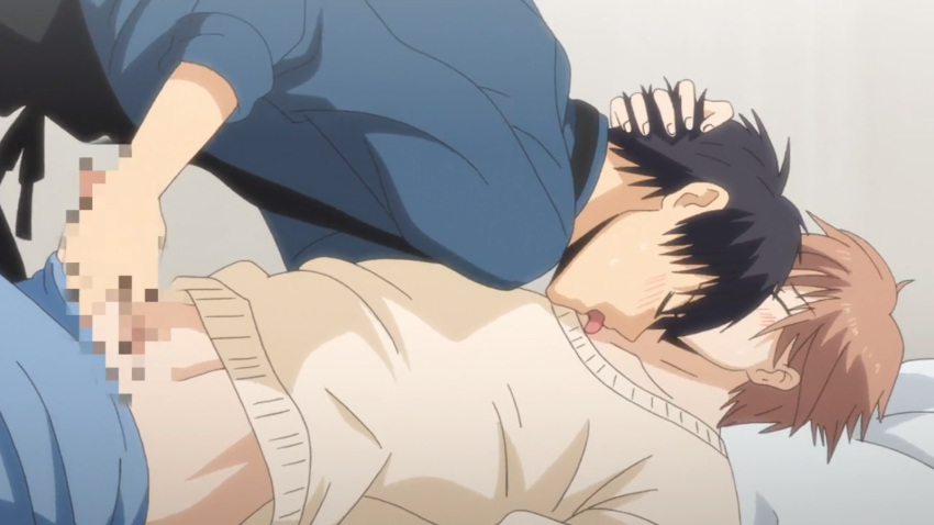 2boys anime asumi_koya canon_couple censored handjob kissing male/male male_only naruse_keiichi papa_datte_shitai yaoi