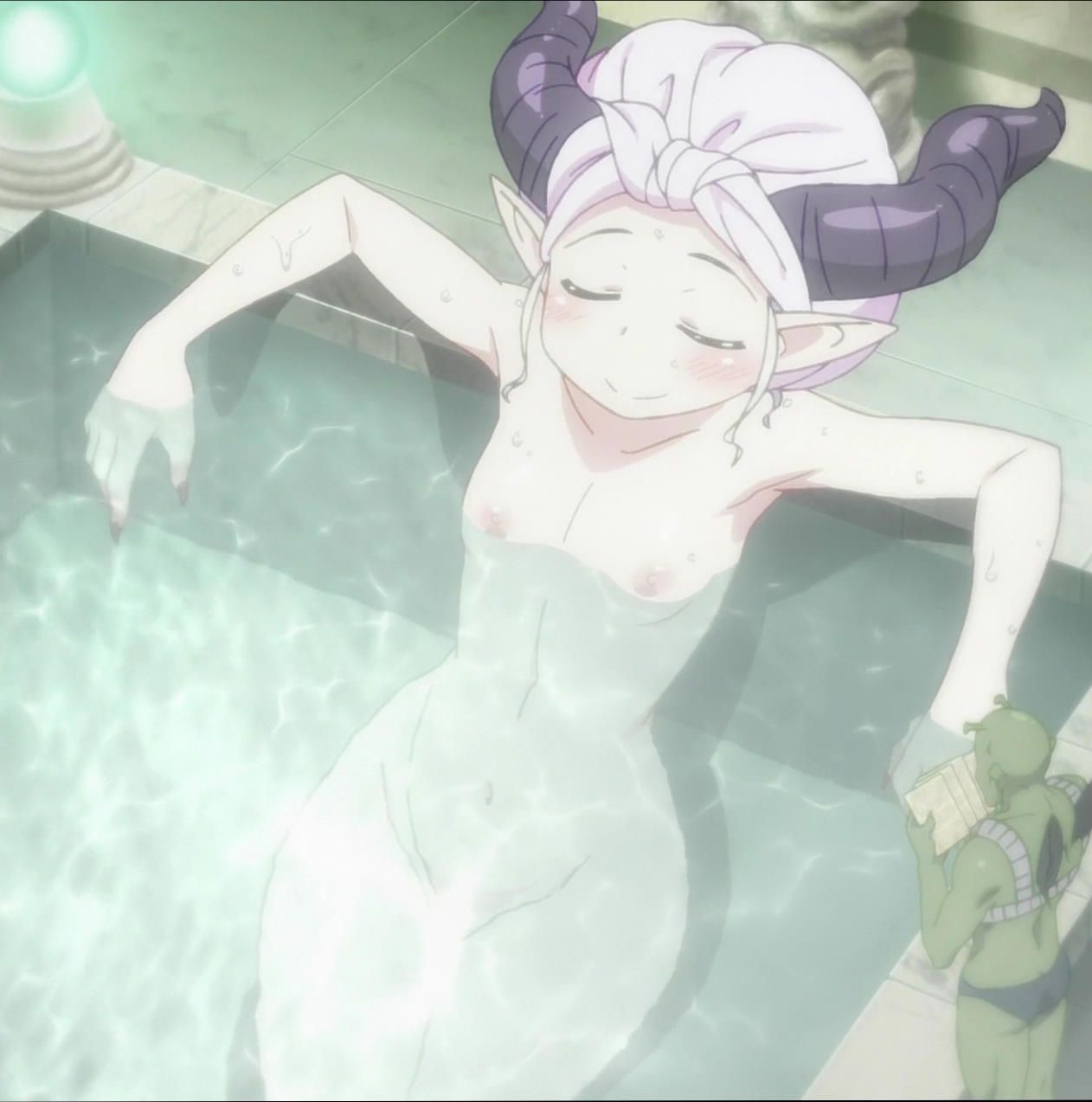 anime breasts death_abyss_(ishuzoku_reviewers) ecchi high_resolution horns interspecies_reviewers ishuzoku_reviewers legs navel nipples nude pointed_ears screen_capture small_breasts water