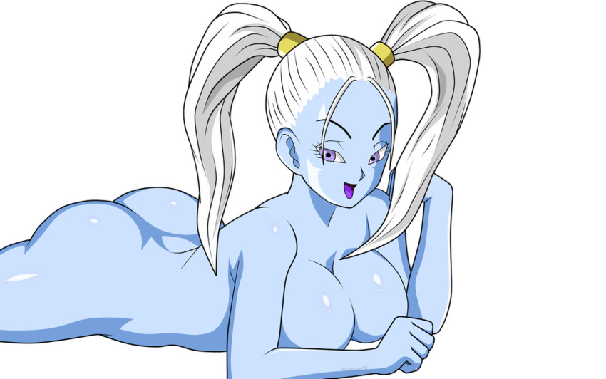 1girl 1girl anime blue_skin dragon_ball female_only laying_down transparent_background