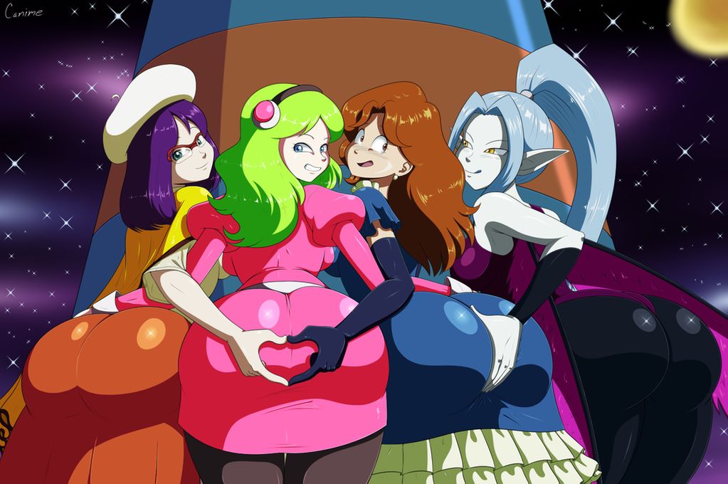 1girl 4girls anime ass ass_grab big_ass dragon_ball dragon_ball_super female_only yuri
