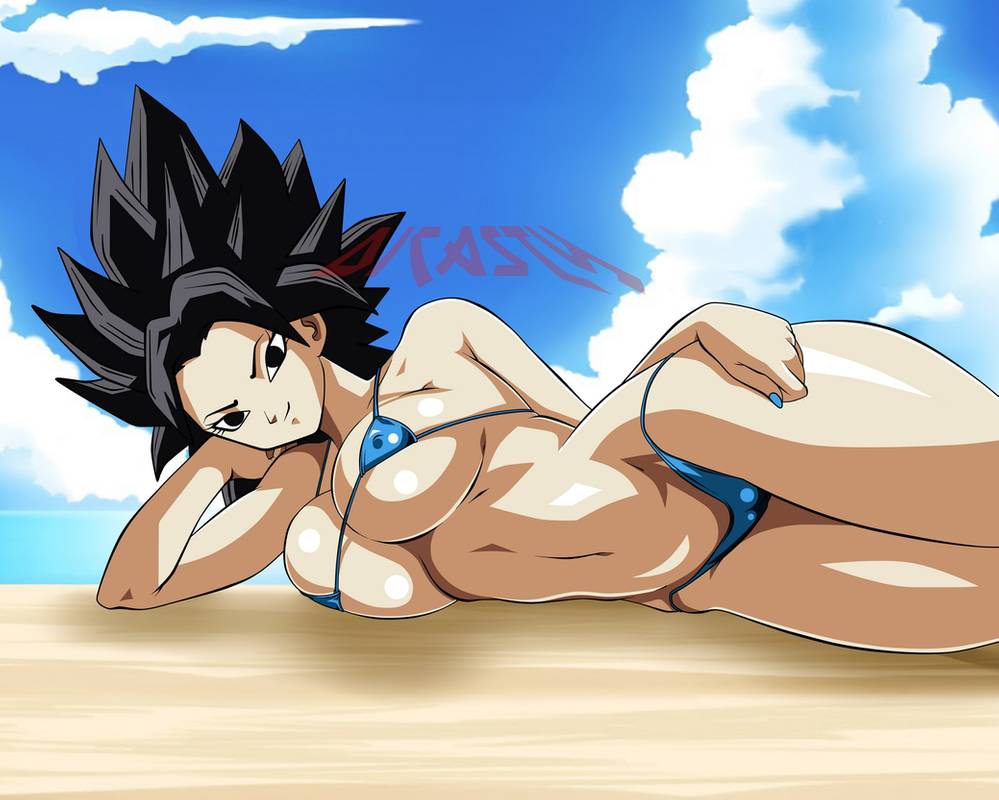 1girl anime big_breasts bikini caulifla dragon_ball dragon_ball_super female_only sexy_pose