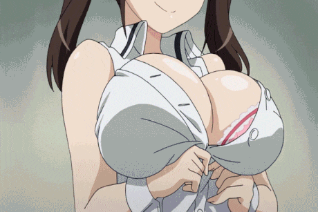 anime bra ecchi female_only gif huge_breasts katekano_idol_sister ooizumi_maina pink_bra unbuttoned unbuttoned_shirt undressing