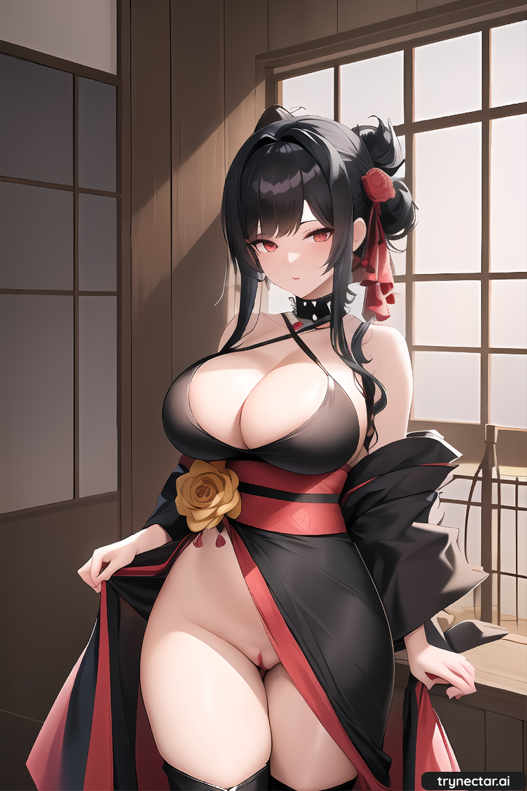 1girl ai_generated anime cleavage female_only hentai kimono no_panties nsfw pussy solo_female trynectar.ai