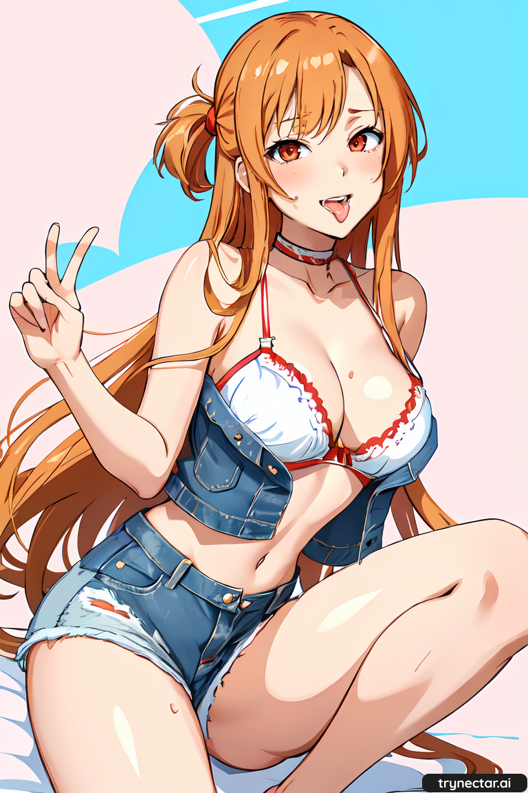 1girl ai_art ai_generated aiartcommunity aigirl anime animewaifu asuna_(sao) asuna_yuuki breasts female_only hentai nsfw stable_diffusion stablediffusionwaifu sword_art_online tongue_out trynectar.ai v yuuki_asuna