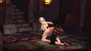 Hottest futa with a huge dick plays with a sexy horny nerdgirl in the dungeon