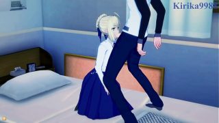 Saber and Rin Tohsaka and Shirou Emiya intense sex. – Fate/stay night Hentai