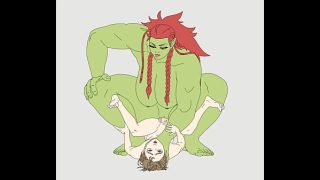 An orc girl… “eats” a poor traveler.