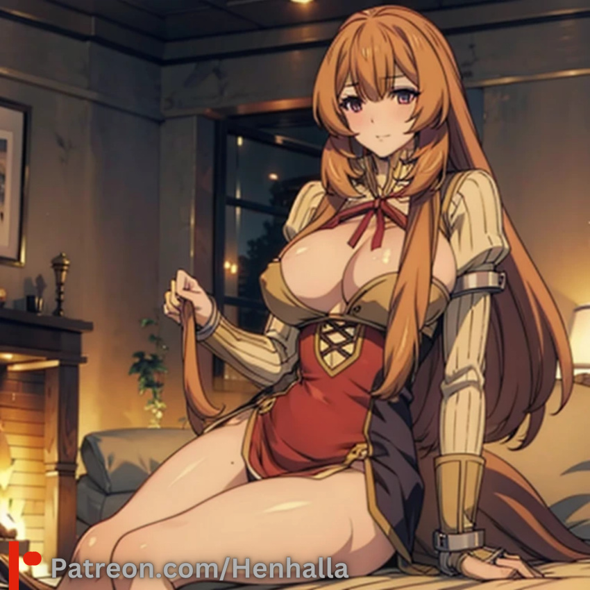 anime anime_style big_breasts cute_face dress henhalla orange_hair raphtalia shy very_long_hair very_shy