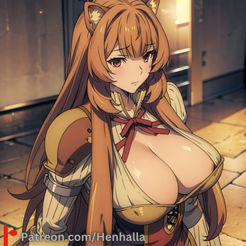 anime anime_style big_breasts cute_face dress orange_hair raphtalia shy very_long_hair very_shy