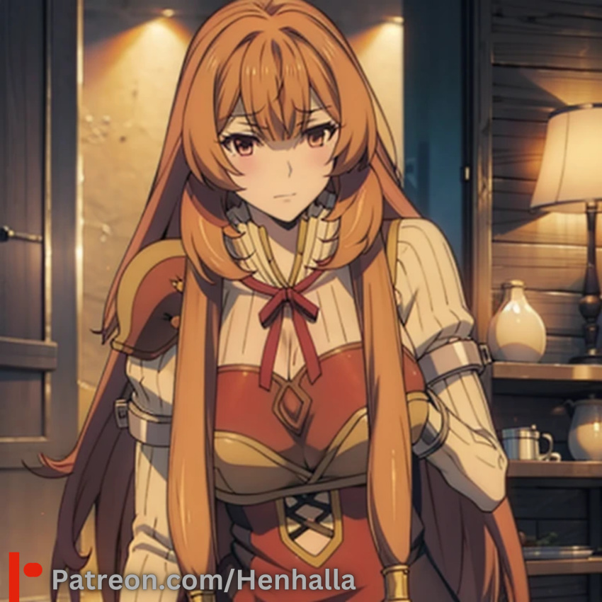 anime anime_style big_breasts cute_face dress orange_hair raphtalia shy very_long_hair very_shy