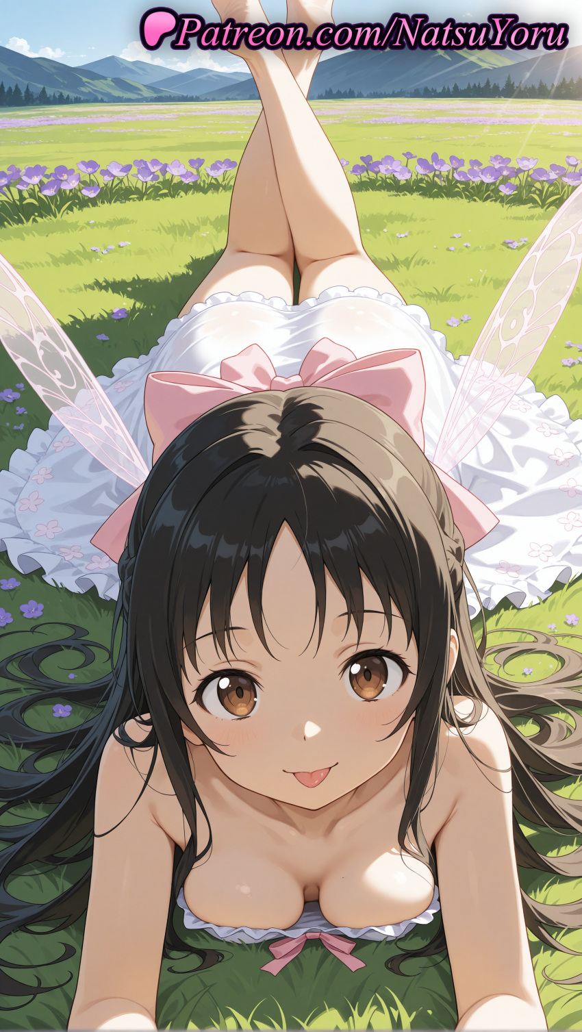 1girl 1girls 2025 ai ai_assisted ai_generated alfheim_online anime anime_style asian ass ass bangs bare_arms bare_legs bare_shoulders barefoot big_breasts black_hair blue_sky blush bow braid breasts brown_eyes brown_hair bust cleavage closed_mouth collarbone crossed_ankles crossed_legs day downblouse dress fairy fairy_wings feet feet_up female_focus female_only field flower flower_field flowers foot_fetish foreshortening frilled_dress frills full_body grass hair_bow hentai high_quality high_res high_res high_resolution juicy_butt legs legs_up long_hair looking_at_viewer lying meadow medium_breasts mole mole_on_breast mountain mountainous_horizon natsuyoru no_bra on_grass on_ground on_stomach outside parted_bangs patreon pink_bow purple_flower ribbon see-through see-through_dress sidelocks sky sleeveless sleeveless_dress small_breasts smile soles solo_female stable_diffusion strapless strapless_dress sword_art_online sword_art_online:_fairy_dance sword_art_online_alicization the_pose toes tongue tongue_out transparent_wings very_long_hair voluptuous voluptuous_female white_dress wings yui_(sao)