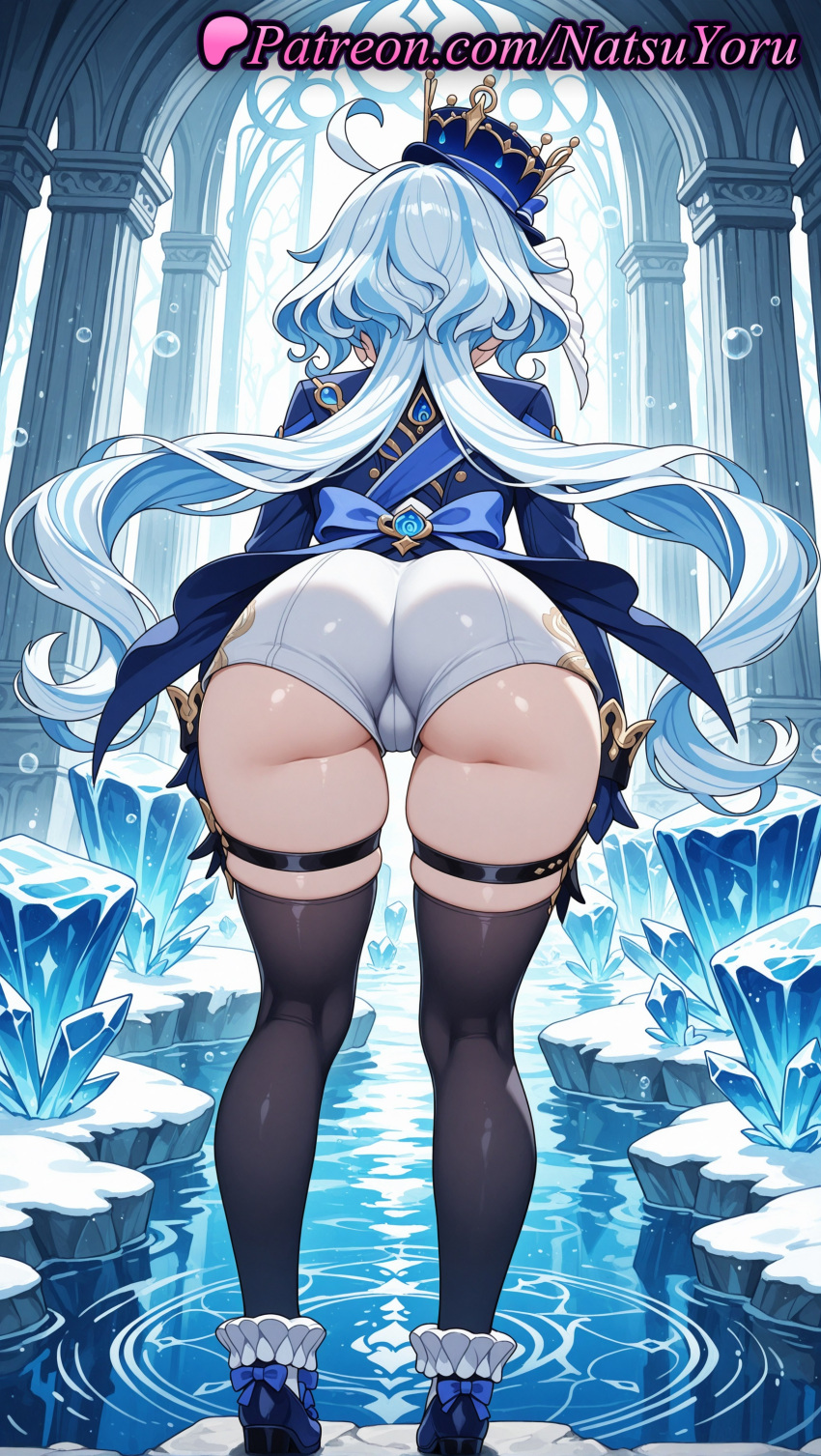 1girl 1girl 1girls 2025 ahoge ai ai_assisted ai_generated anime anime_style asian ass ass ass_focus back bent_over big_breasts big_breasts black_gloves black_legwear black_thighhighs blue_bow blue_footwear blue_hair blue_headwear blue_jacket bow breasts bust cameltoe clothing crown crystal facing_away female_focus female_only female_solo footwear from_behind full_body furina_(genshin_impact) furina_(genshin_impact)_(cosplay) gem genshin_impact gloves hat hentai high_heels high_quality high_res high_res high_resolution hoyoverse huge_ass ice indoors jacket juicy_butt kneepits large_ass legwear light_blue_hair long_hair long_sleeves looking_at_viewer mihoyo mihoyo_technology_(shanghai)_co._ltd. multicolored_hair natsuyoru patreon ripples shiny shoes short_shorts shorts skindentation solo_female stable_diffusion standing stockings thick_thighs thigh_strap thighs top_hat trefoil twin_tails underbutt very_long_hair vision_(genshin_impact) voluptuous voluptuous_female water white_hair white_shorts