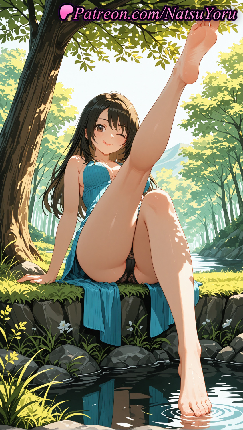 1girl 1girl 1girls 2025 ;) ai ai_assisted ai_generated anime anime_style arm_support asian ass bangs bare_arms bare_legs bare_shoulders barefoot big_breasts big_breasts black_hair black_panties blue_dress blush breasts brown_eyes brown_hair bust cameltoe cleavage closed_mouth day dress feet female_focus female_only fetish final_fantasy final_fantasy_vii final_fantasy_vii_remake flower foot_fetish foot_focus foreshortening forest full_body grass hentai high_quality high_res high_res high_resolution juicy_butt kneepits leg_lift legs legs_up long_hair looking_at_viewer medium_breasts natsuyoru nature one_eye_closed outside panties panties pantyshot patreon pond pov_feet reflection rinoa_heartilly ripples rock sideboob sitting sleeveless sleeveless_dress smile soaking_feet soles solo_female stable_diffusion thighs toenails toes tongue tongue_out tree underwear upskirt voluptuous voluptuous_female water wet wings