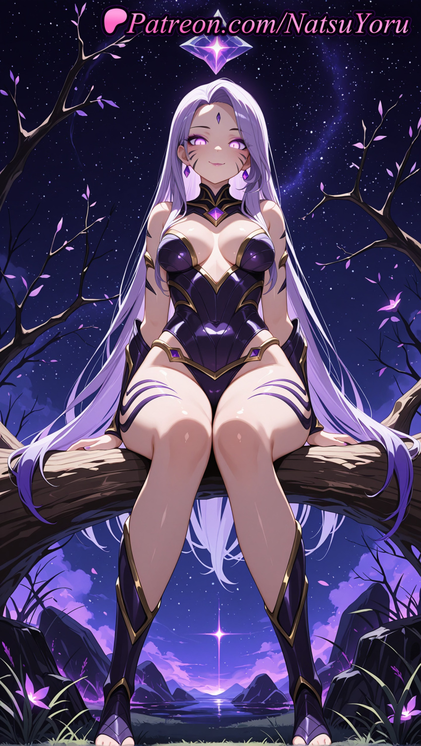 1girl 1girl 1girls 2025 ai ai_assisted ai_generated anime anime_style asian bangs bare_shoulders bare_tree big_breasts big_breasts bodysuit branch breasts breasts_apart bust cleavage closed_mouth clothing covered_navel detached_collar earrings facial_mark feet female_focus female_only female_solo fingernails foot_fetish forehead_jewel full_body gem glowing grass hentai high_quality high_res high_res high_resolution highleg highleg_leotard in_tree jewelry kai'sa knees_together_feet_apart league_of_legends league_of_legends:_wild_rift legs leotard lips long_hair looking_at_viewer medium_breasts mountain nail_polish natsuyoru night night_sky non-asian outside parted_bangs patreon purple_eyes purple_hair purple_leotard purple_nails riot_games rock sitting sitting_in_tree sky smile solo_female stable_diffusion star_(sky) starry_sky strapless strapless_leotard symbol-shaped_pupils tattoo thighs toenail_polish toenails toes tree vambraces very_long_hair voluptuous voluptuous_female