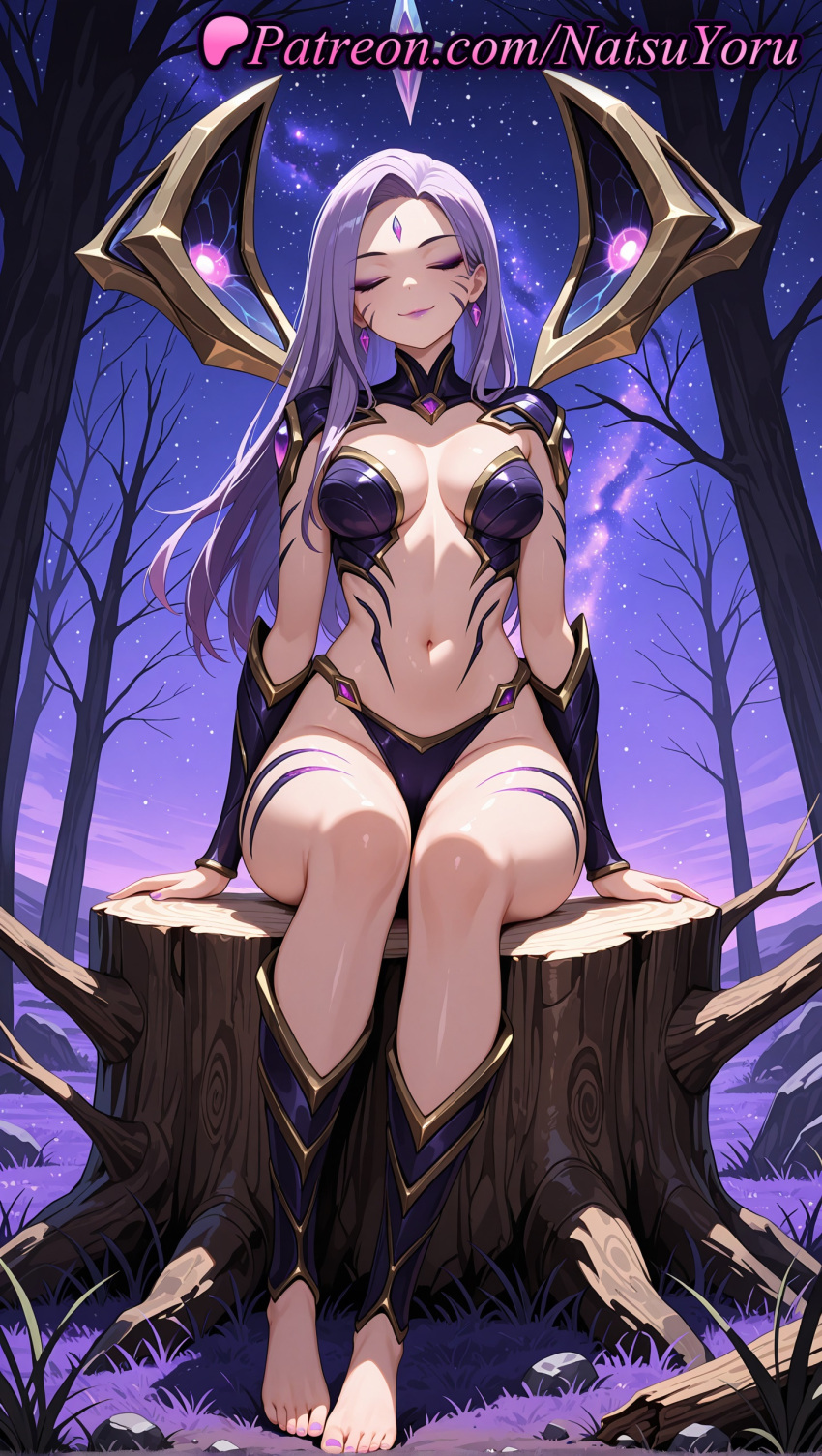 1girl 1girl 1girls 2025 ai ai_assisted ai_generated anime anime_style arm_support armor bangs bare_tree barefoot big_breasts big_breasts bikini bikini_armor body_markings breasts breasts_apart bust cleavage closed_eyes closed_eyes closed_mouth earrings eyeshadow facepaint facial_mark facing_viewer feet female_focus female_only foot_fetish forehead_jewel forehead_mark forest full_body grass hentai high_quality high_res high_res high_resolution jewelry kai'sa league_of_legends league_of_legends:_wild_rift legs lipstick long_hair looking_at_viewer makeup medium_breasts nail_polish natsuyoru nature navel night night_sky non-asian outside parted_bangs patreon purple_hair purple_lips purple_nails revealing_clothes riot_games shoulder_armor sitting sky smile solo_female stable_diffusion star_(sky) starry_sky stomach tattoo thighs toenail_polish toenails toes tree tree_stump vambraces voluptuous voluptuous_female