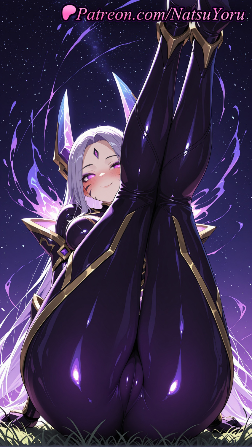 1girl 1girl 1girls 2025 ai ai_assisted ai_generated anime anime_style arm_support armor ass ass ass_focus big_breasts big_breasts black_bodysuit blush bodysuit breasts bust cameltoe closed_mouth duel_monster elf_ears facepaint facial_mark female_focus female_only female_solo gloves glowing grass hentai high_quality high_res high_res high_resolution horns juicy_butt kai'sa latex league_of_legends league_of_legends:_wild_rift legs legs_together legs_up long_hair looking_at_viewer natsuyoru night night_sky non-asian on_grass outside parted_bangs patreon pink_eyes purple_eyes purple_hair riot_games shiny shiny_clothes shoulder_armor sitting skin_tight sky smile solo_female stable_diffusion star_(sky) starry_sky symbol-shaped_pupils thighs very_long_hair voluptuous voluptuous_female white_hair