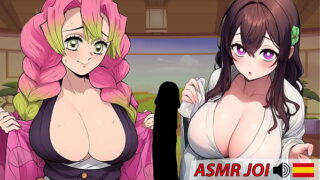Entrenamiento de polla con las chicas de Kimetsu. ¡JOI con voces españolas!