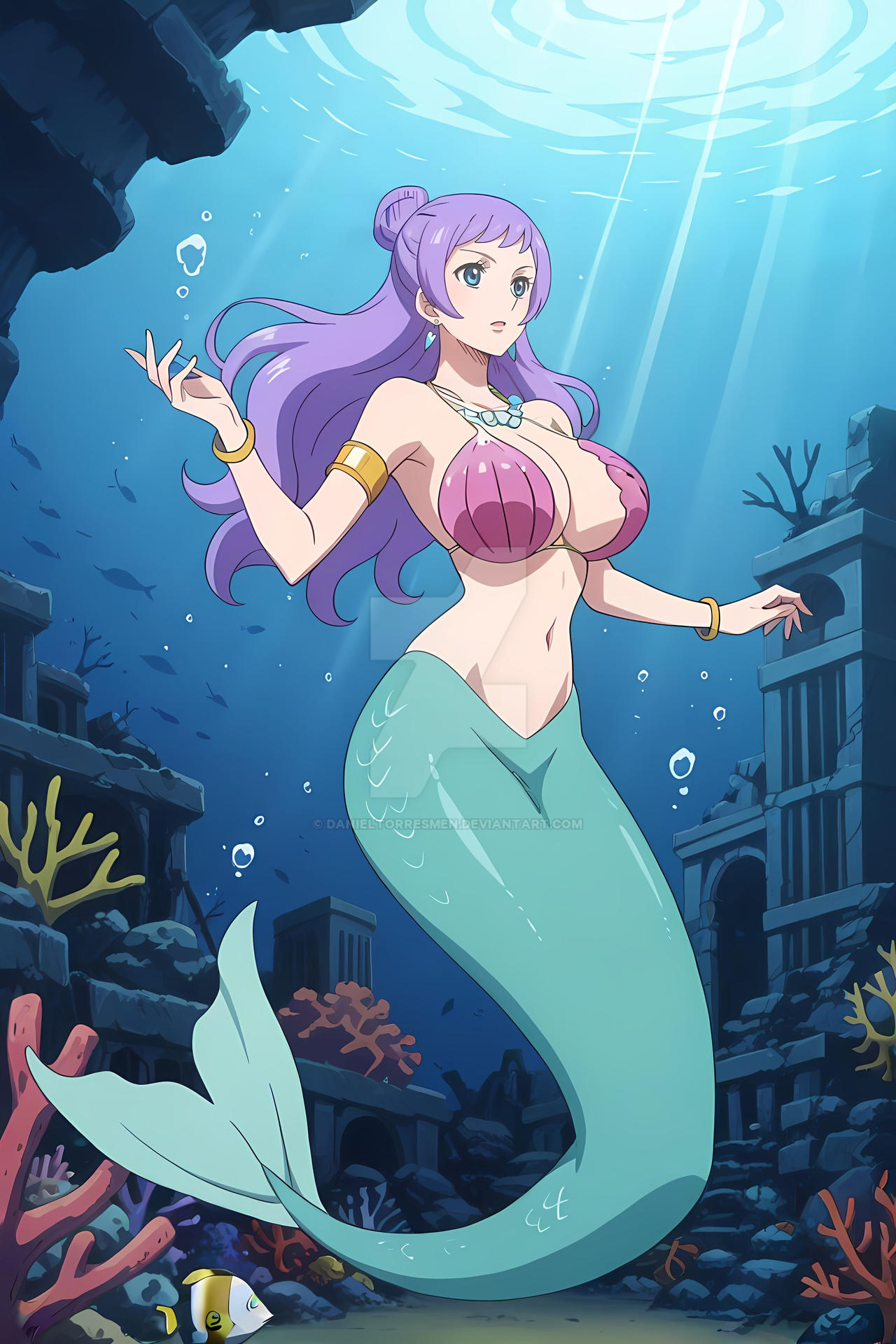 1girl ai_generated anime anime_girl carina_(one_piece) cosplay danieltorresmen digital_art fanart female mermaid one_piece sexy solo underwater waifu