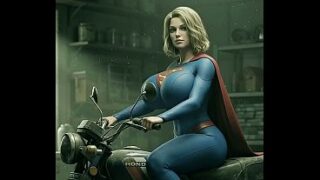 Supergirl on old honda bike 3d animated blender render