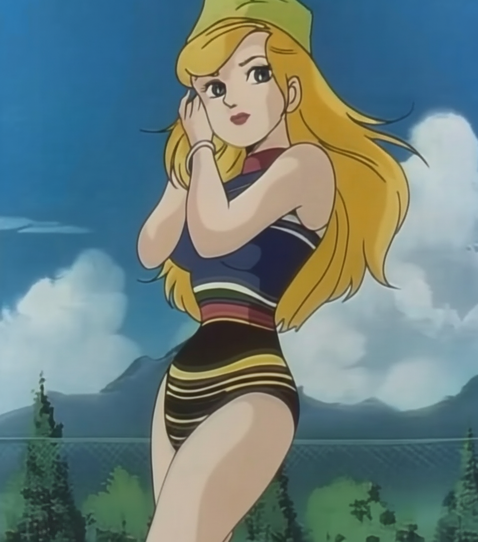 1980s_(style) 1girl 80s 80s_clothing 80s_hair ai ai_generated anime blonde_female blonde_hair breasts curvy curvy_figure human long_hair minerva_(transformers) pool screencap slim_waist swim_cap swimsuit swimwear transformers transformers_masterforce