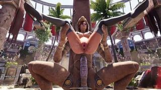 3D animation from the game where Lara Croft tests the huge penis of a mechanized statue with her pussy.