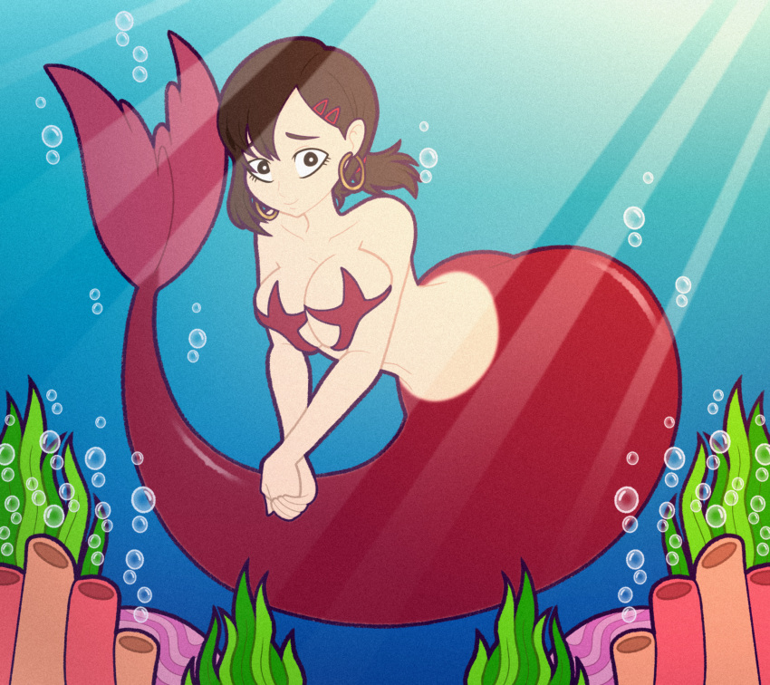 1girl anime anime_girl big_breasts bottom_heavy chainsaw_man commission digital_art digital_painting fanart female higashiyama_kobeni huge_breasts mermaid sea solo thick_thighs tonyneely underwater wide_hips