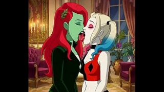 Harley Quinn x Poison Ivy lesbian kissing (Harley Quinn animated series/AI generated)