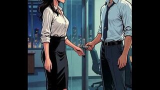 Lonely office slut frees locked-in coworker then gets her holes destroyed by three hard cocks on the conference table. (AI Generated)