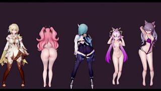 Sexy Anime Quintet in Sheer Lingerie Dance