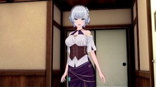 White Haired Beauty Poses in the Traditional Room – 3D Animation